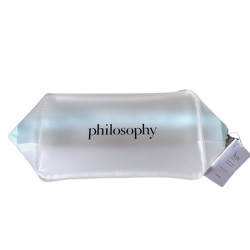 Philosophy Frosted Clear Makeup‎ Bag NWT Blue Zip Pouch Translucent 8.5"x3.5"